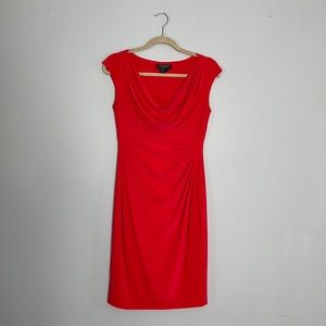 Lauren by Ralph Lauren Dress Red Bodycon Cowl Neck Midi Dress - size 6